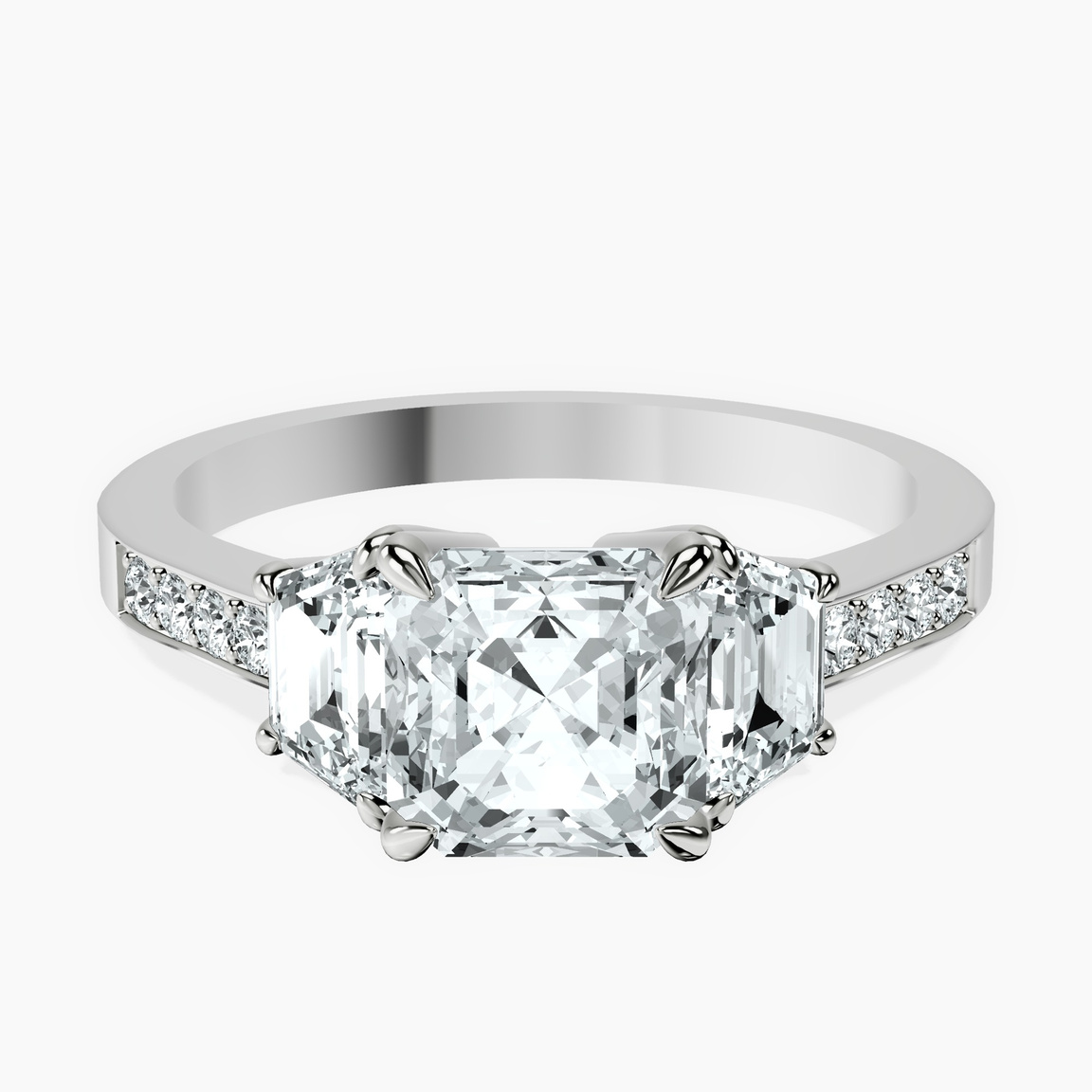 10kt White Gold Daria Trapezoid Three Stone Lab Diamond Ring front image