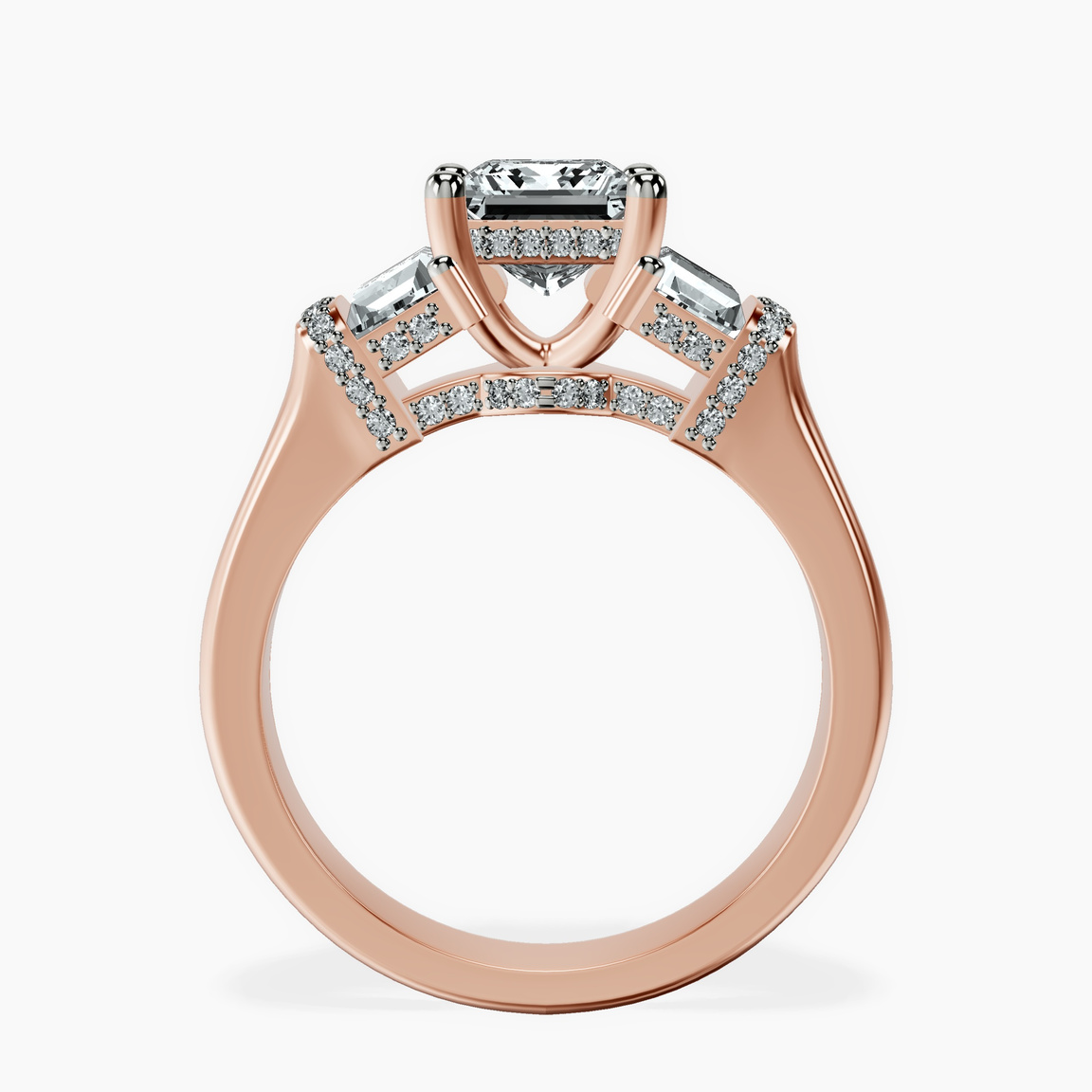 18kt Rose Gold Astrid Three Stone Trapezoid Lab Diamond Ring side right image one