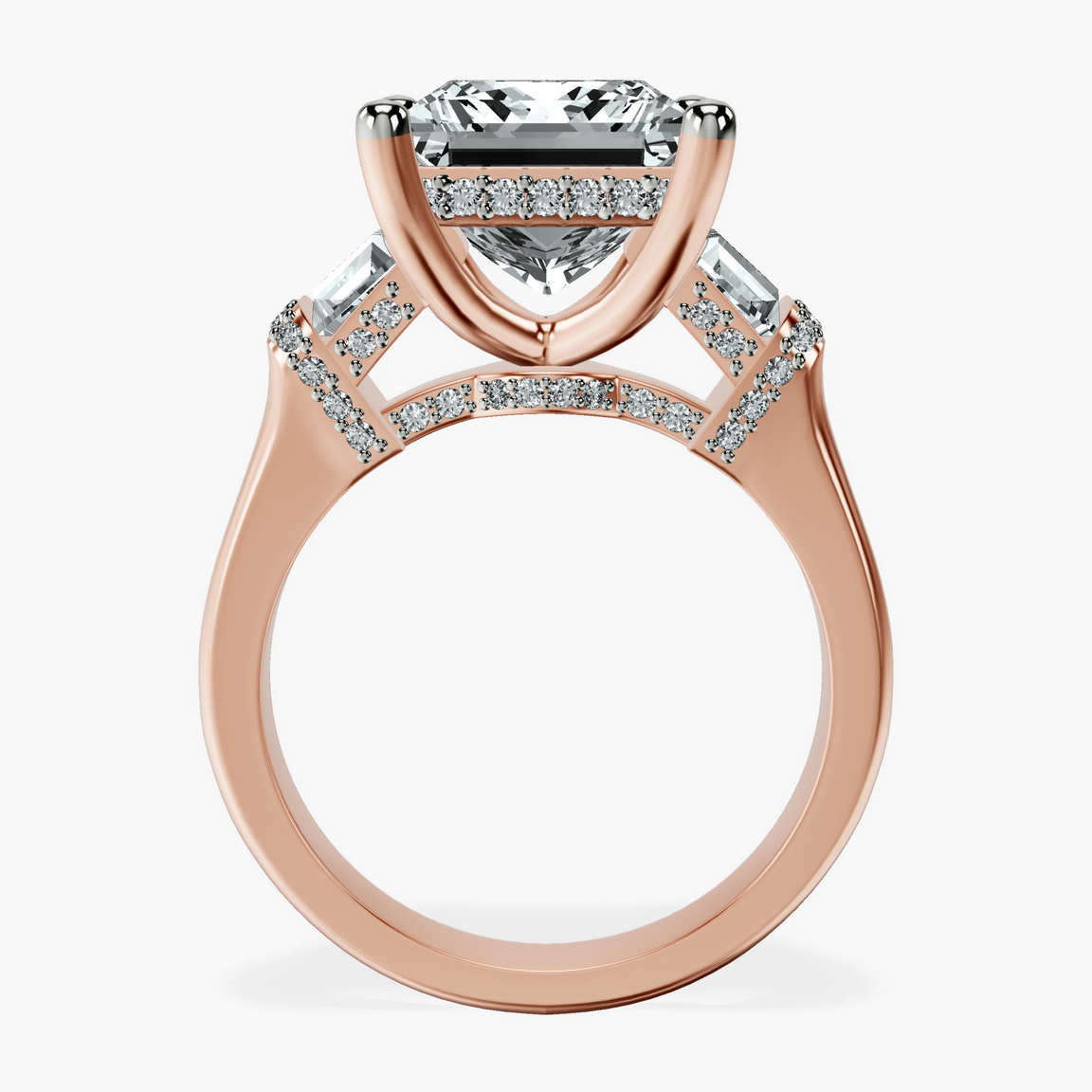 18kt Rose Gold Astrid Three Stone Trapezoid Lab Diamond Ring side right image one