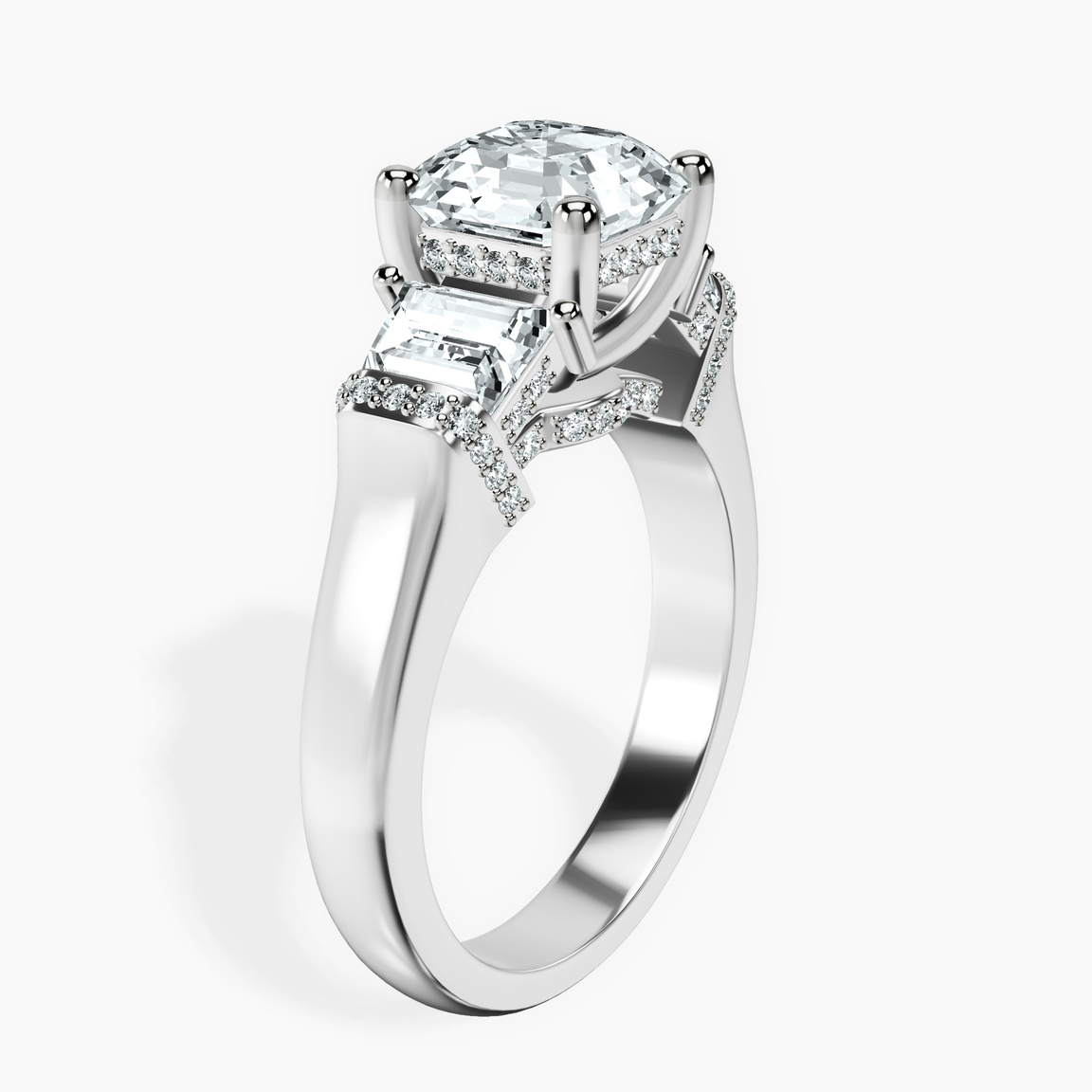 Platinum Astrid Three Stone Trapezoid Lab Diamond Ring standing product image one
