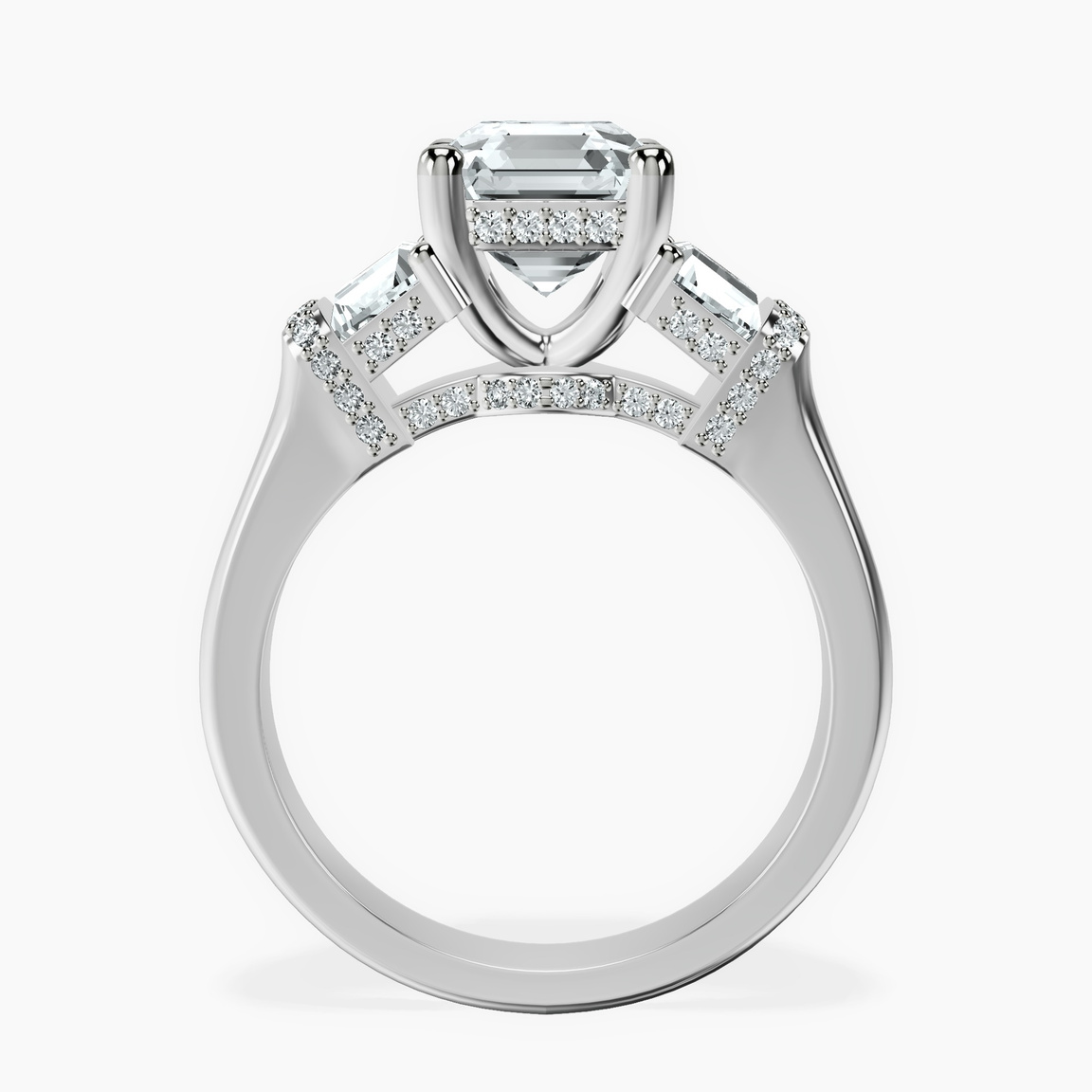 Platinum Astrid Three Stone Trapezoid Lab Diamond Ring side right image one