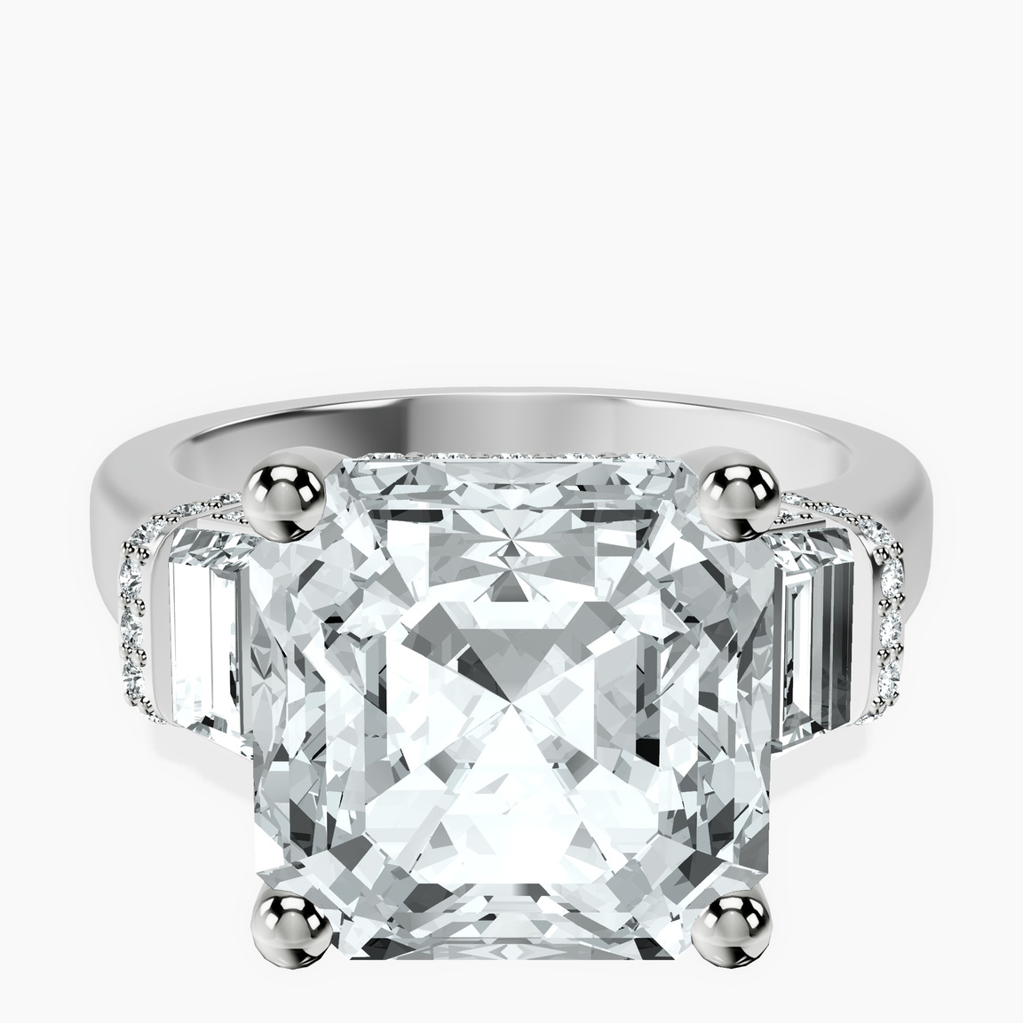 10kt White Gold Astrid Three Stone Trapezoid Lab Diamond Ring front image