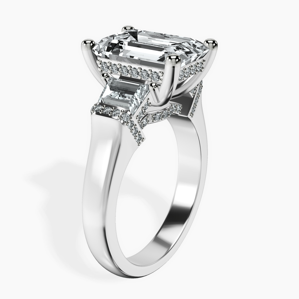 10kt White Gold Astrid Three Stone Trapezoid Lab Diamond Ring standing product image one