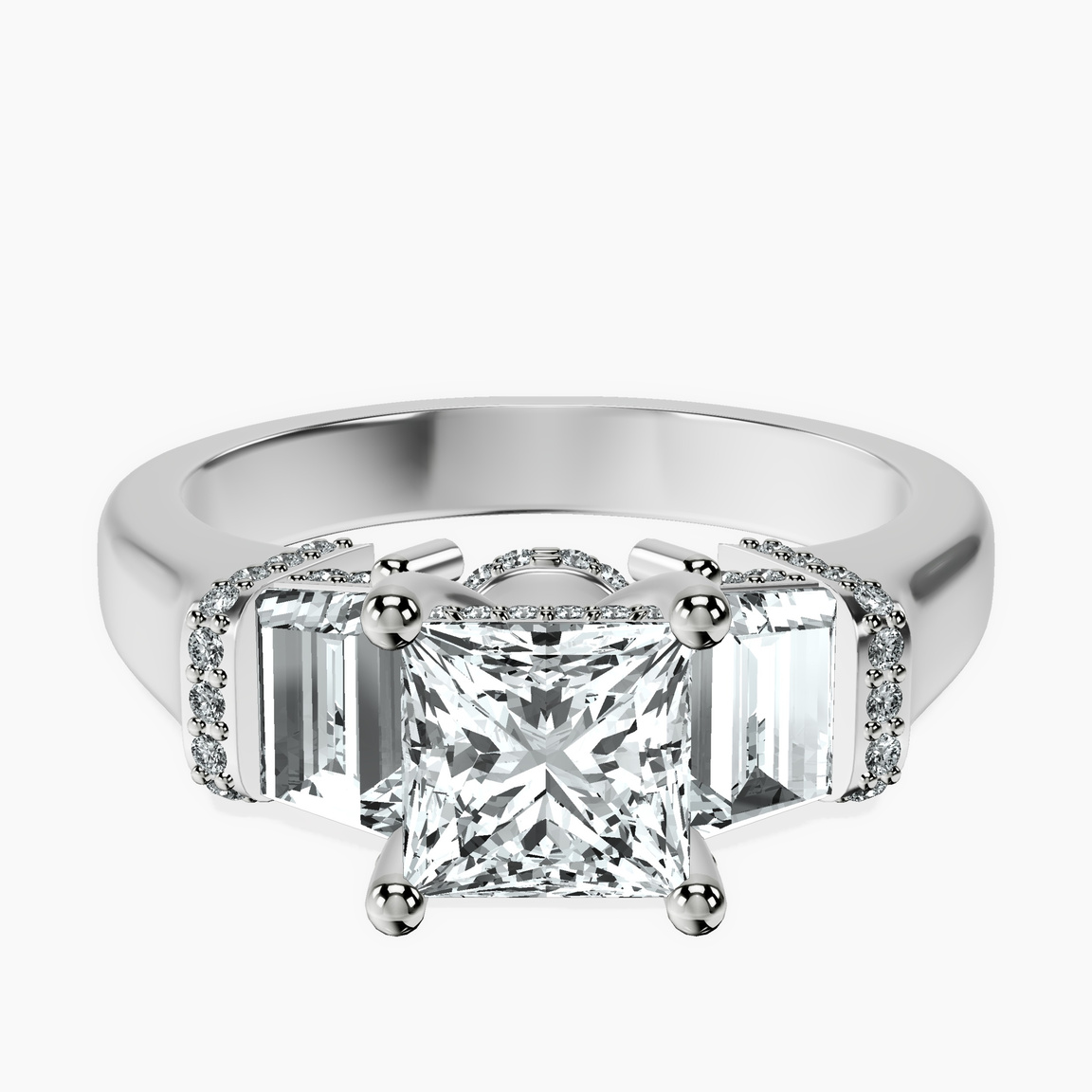 14kt White Gold Astrid Three Stone Trapezoid Lab Diamond Ring front image