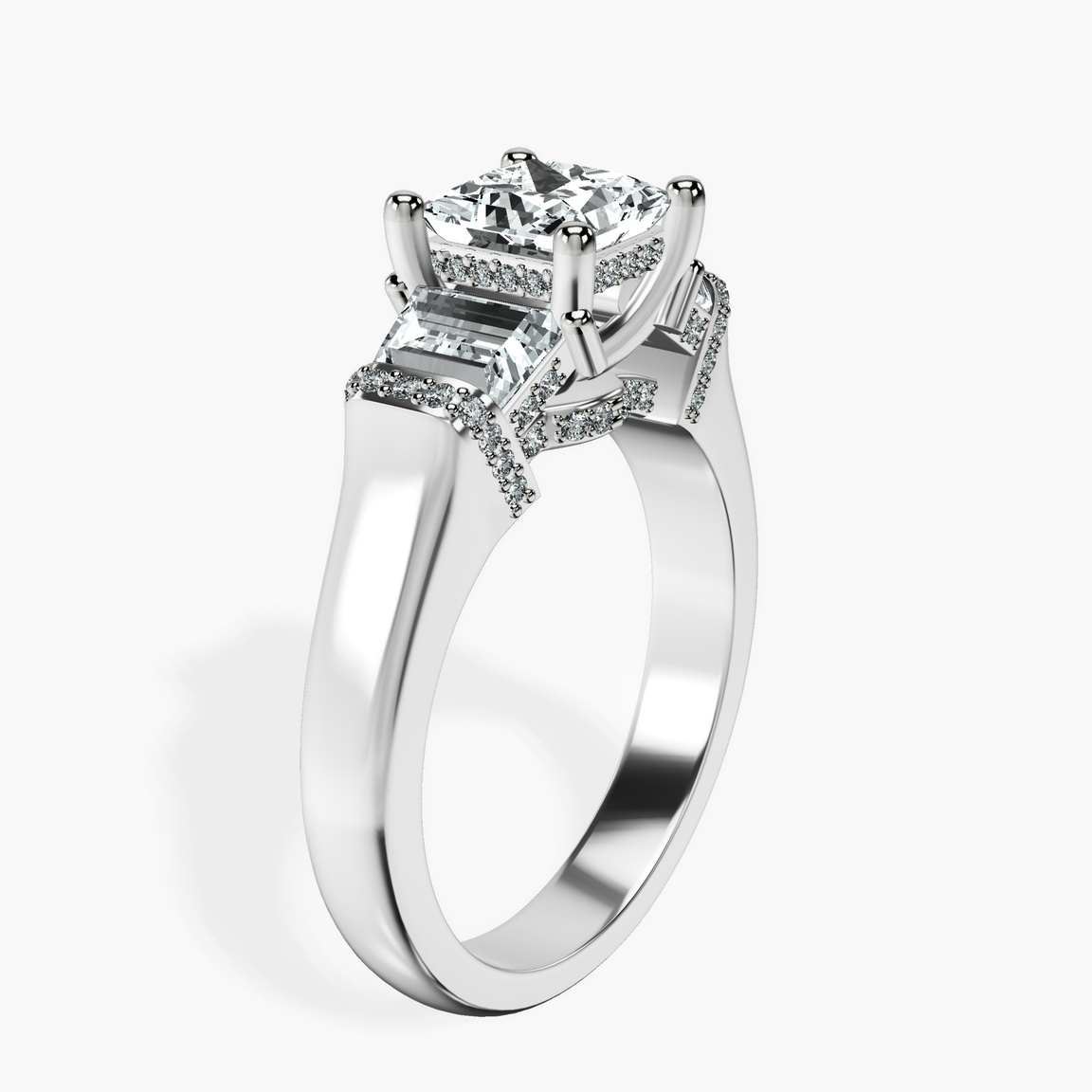 14kt White Gold Astrid Three Stone Trapezoid Lab Diamond Ring standing product image one