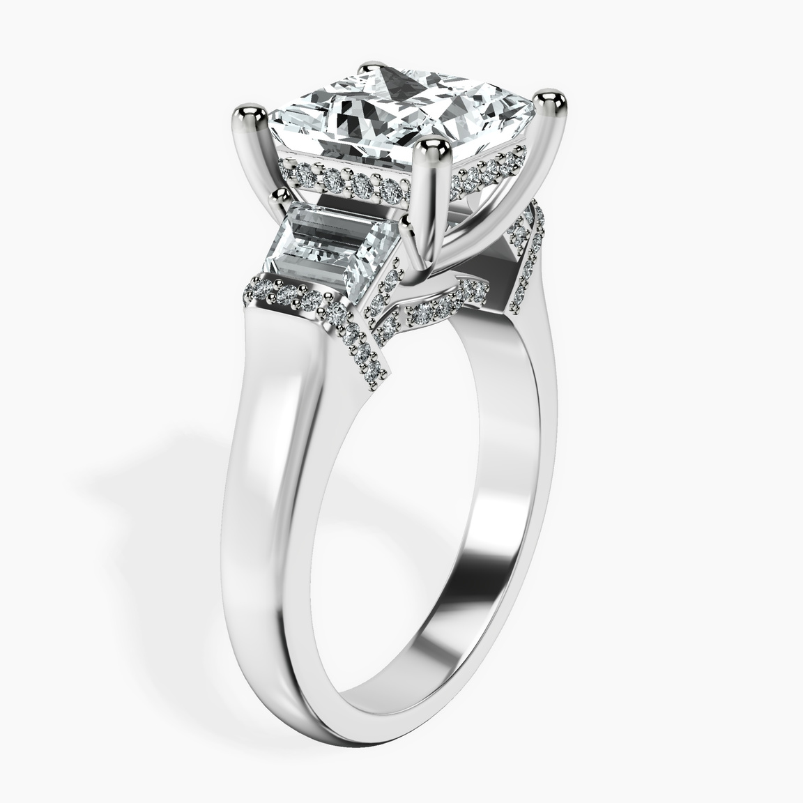 10kt White Gold Astrid Three Stone Trapezoid Lab Diamond Ring standing product image one