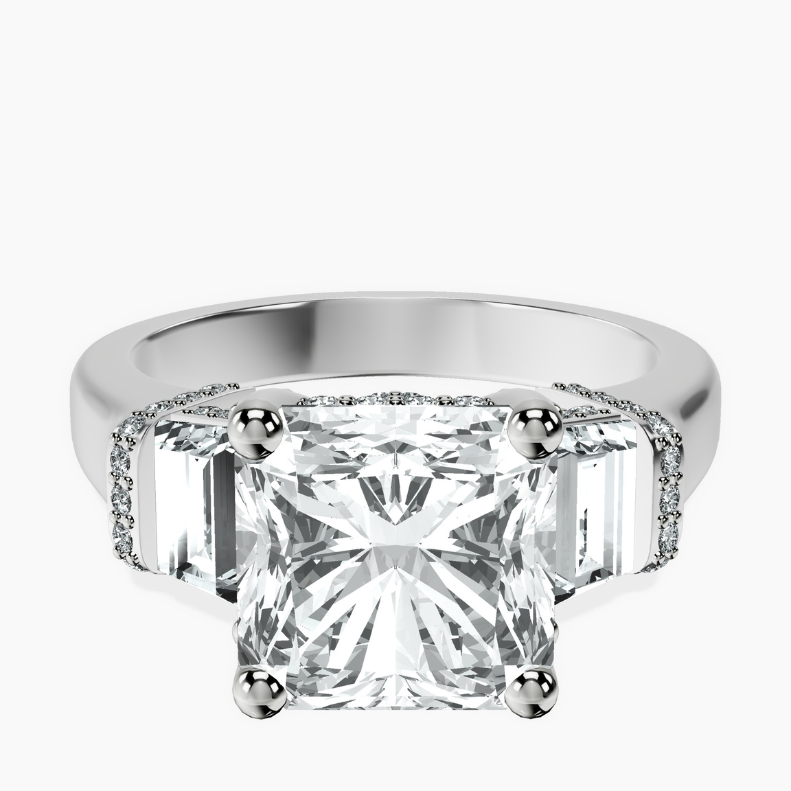 Platinum Astrid Three Stone Trapezoid Lab Diamond Ring front image