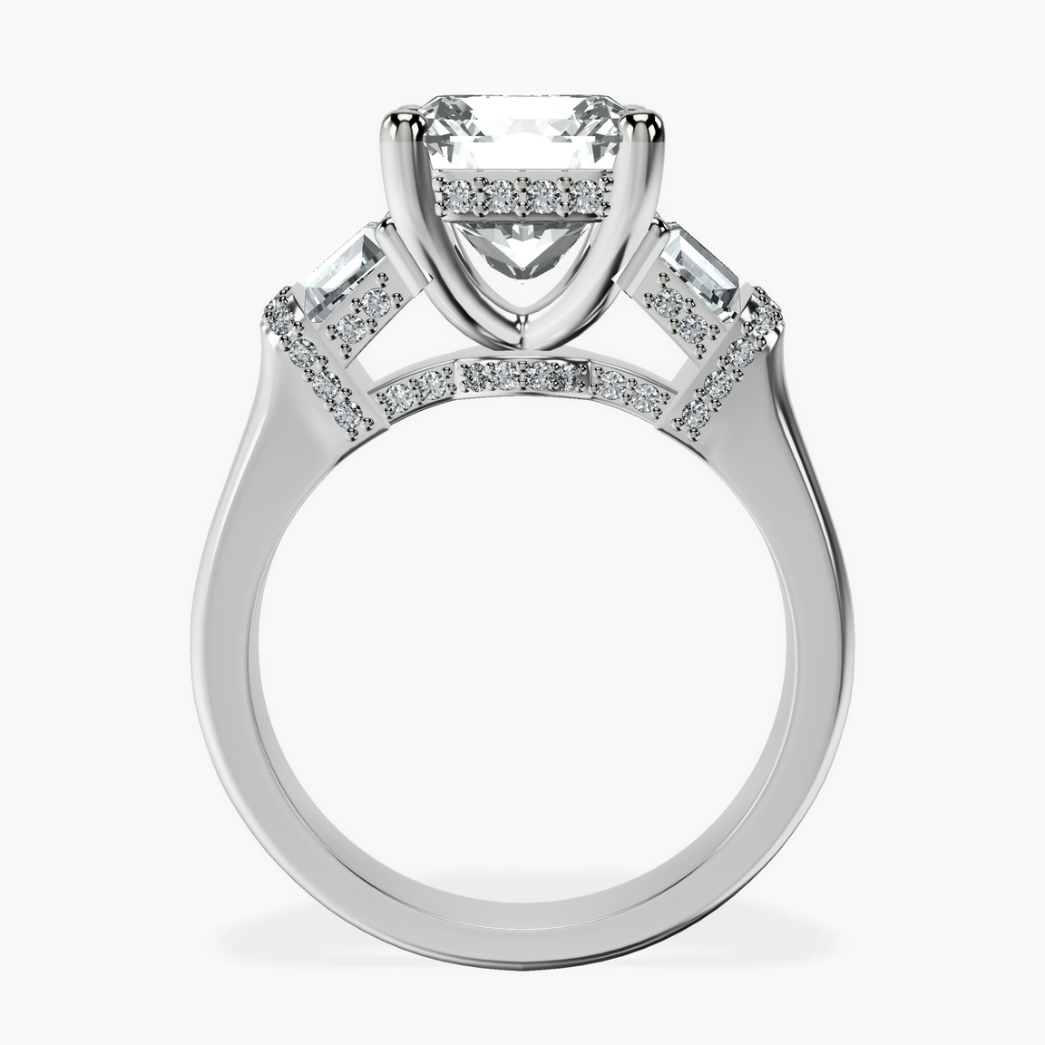 Platinum Astrid Three Stone Trapezoid Lab Diamond Ring side right image one