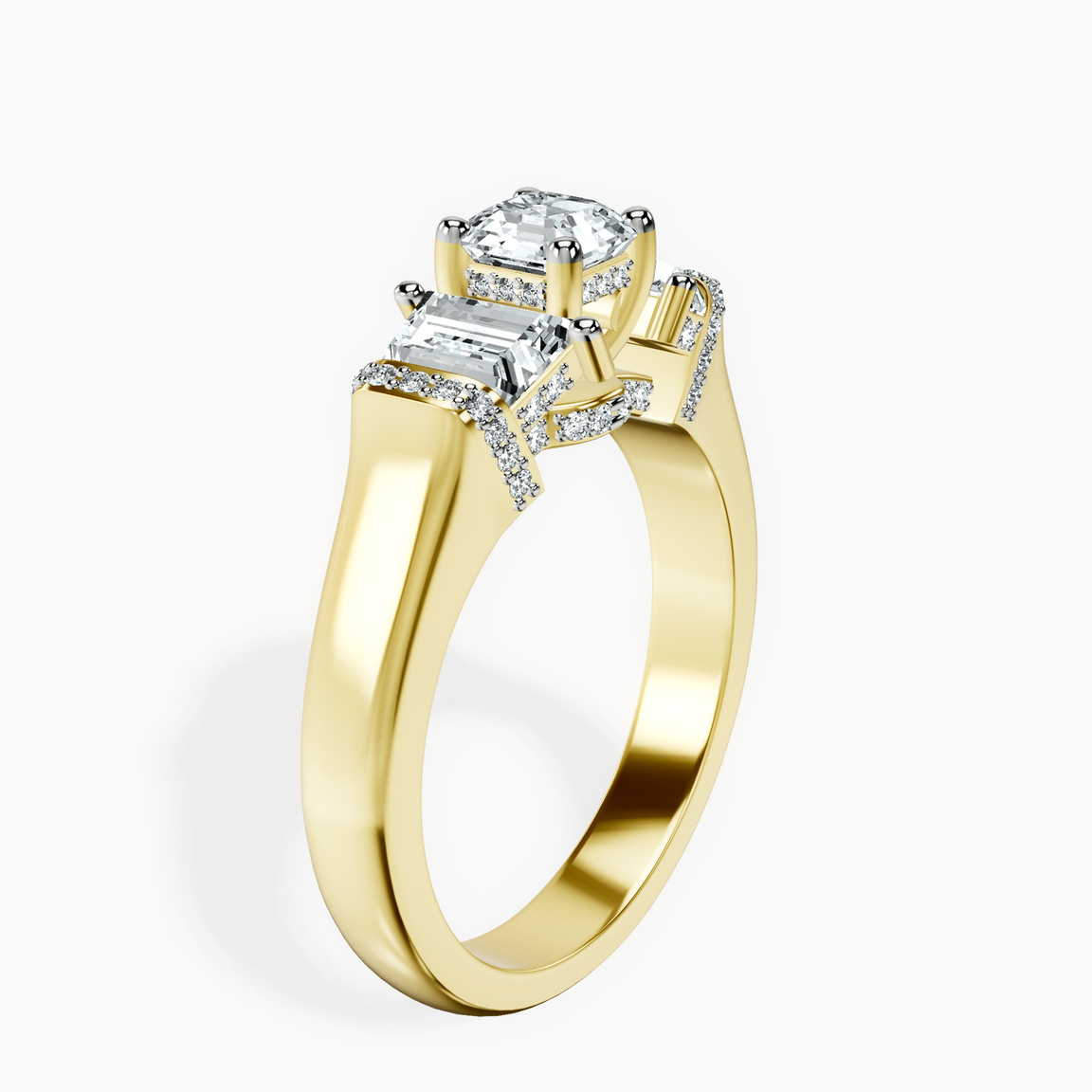 10kt Yellow Gold Astrid Three Stone Trapezoid Lab Diamond Ring standing product image one