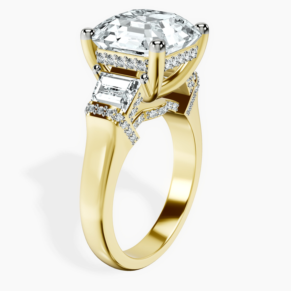 10kt Yellow Gold Astrid Three Stone Trapezoid Lab Diamond Ring standing product image one