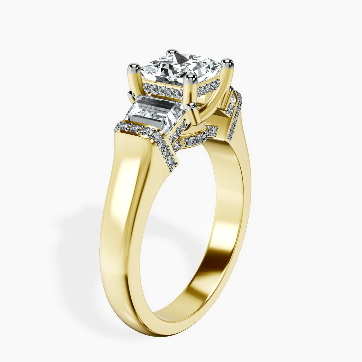 10kt Yellow Gold Astrid Three Stone Trapezoid Lab Diamond Ring standing product image one
