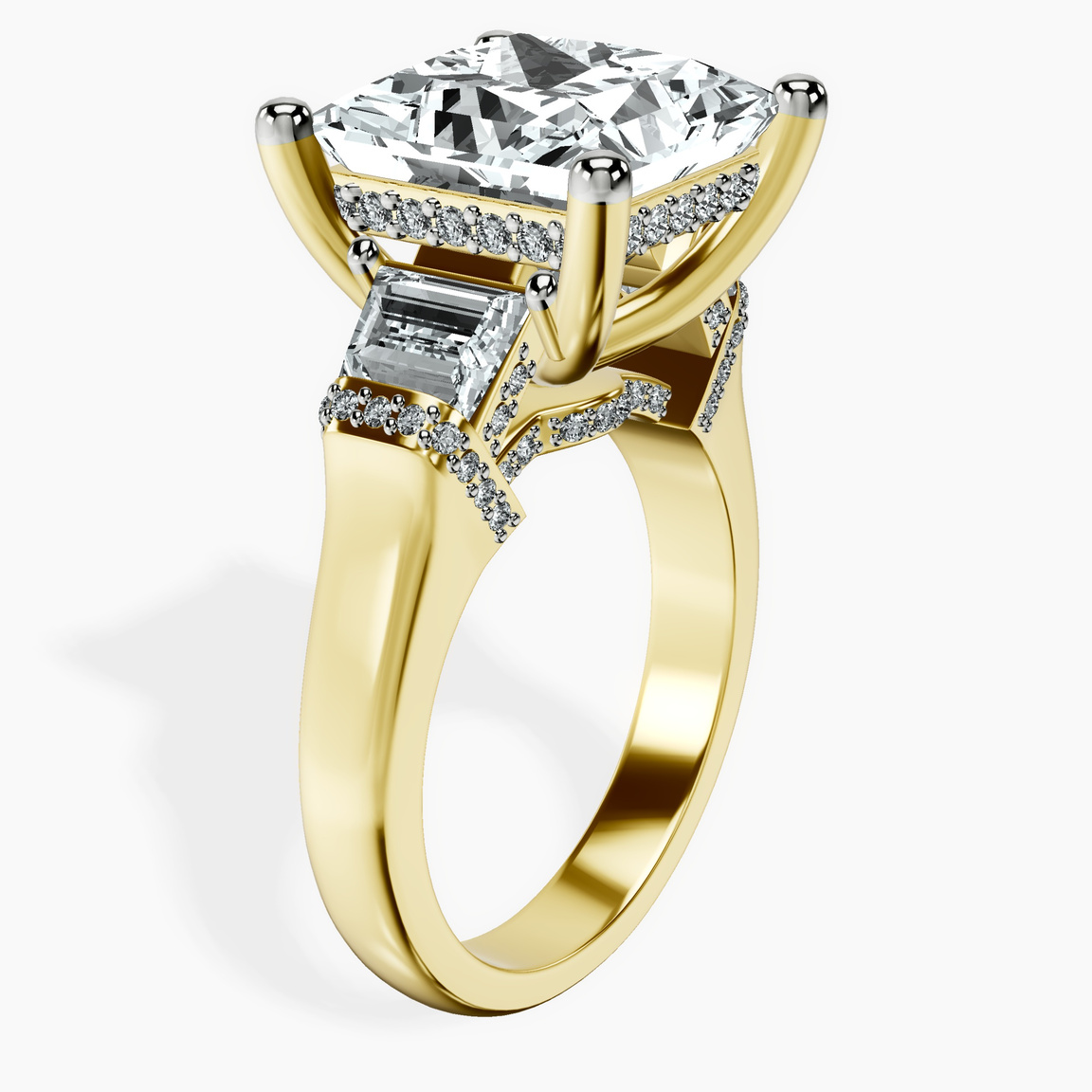 14kt Yellow Gold Astrid Three Stone Trapezoid Lab Diamond Ring standing product image one