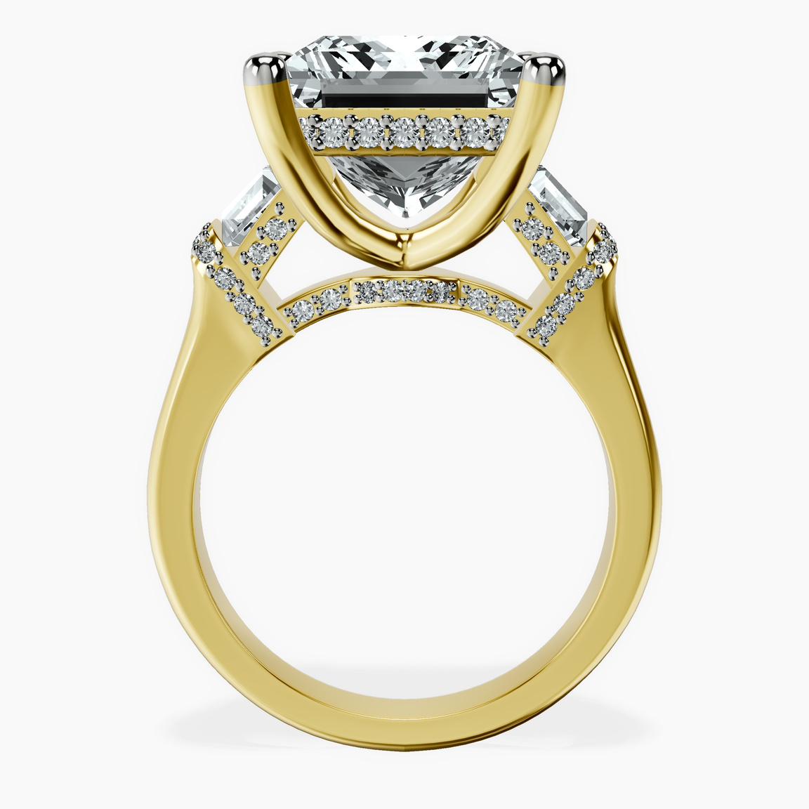 14kt Yellow Gold Astrid Three Stone Trapezoid Lab Diamond Ring side right image one