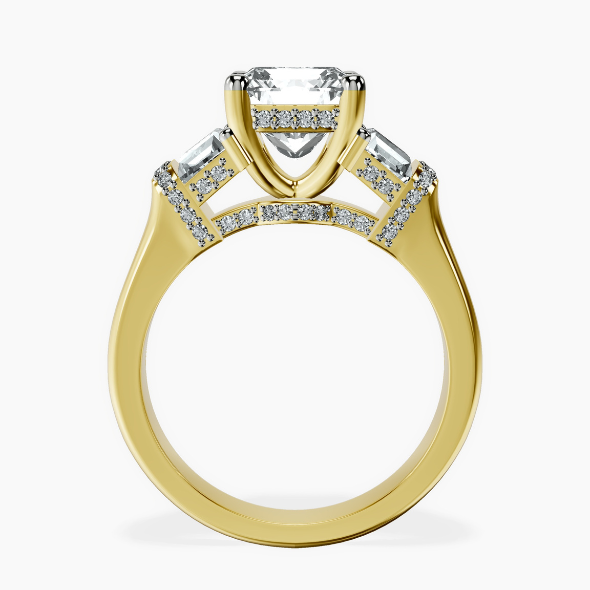 18kt Yellow Gold Astrid Three Stone Trapezoid Lab Diamond Ring side right image one