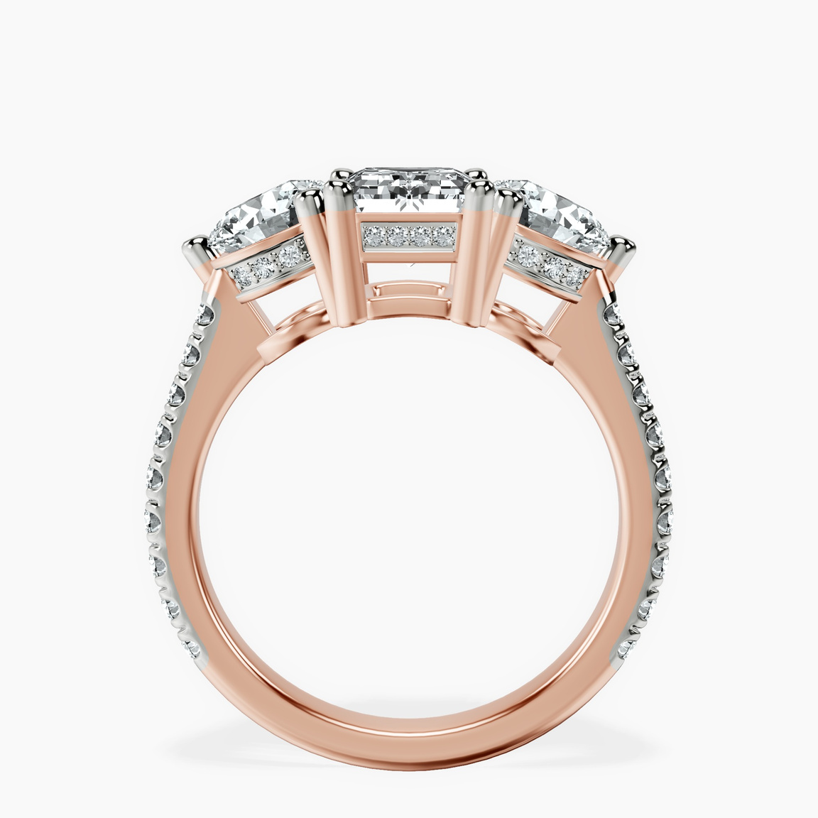 18kt Rose Gold Artemis Round Three Stone Lab Diamond Ring side right image one