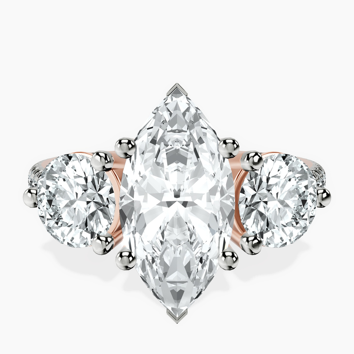 14kt Rose Gold Artemis Round Three Stone Lab Diamond Ring front image