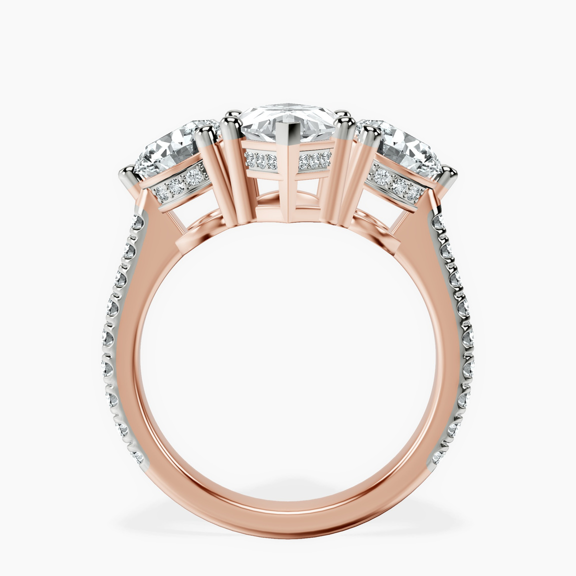 14kt Rose Gold Artemis Round Three Stone Lab Diamond Ring side right image one