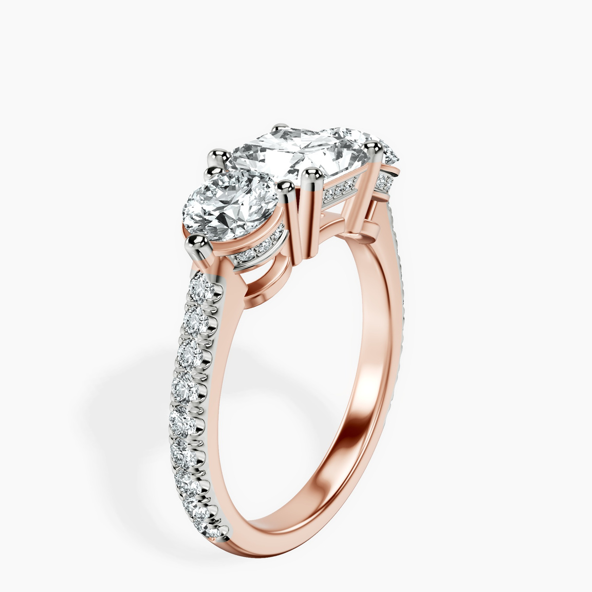 10kt Rose Gold Artemis Round Three Stone Lab Diamond Ring standing product image one