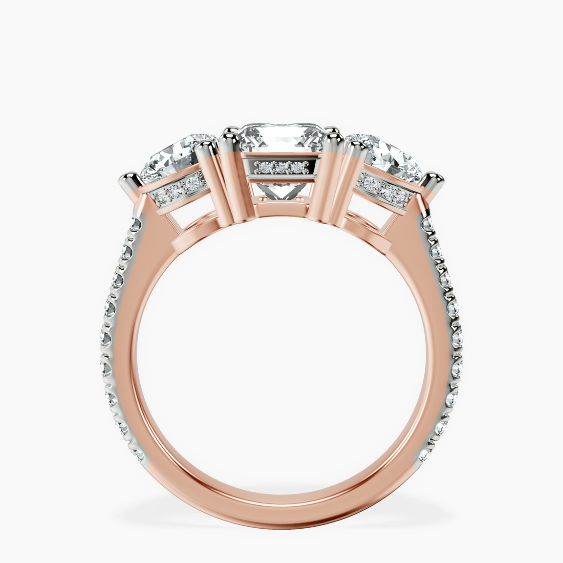 10kt Rose Gold Artemis Round Three Stone Lab Diamond Ring side right image one