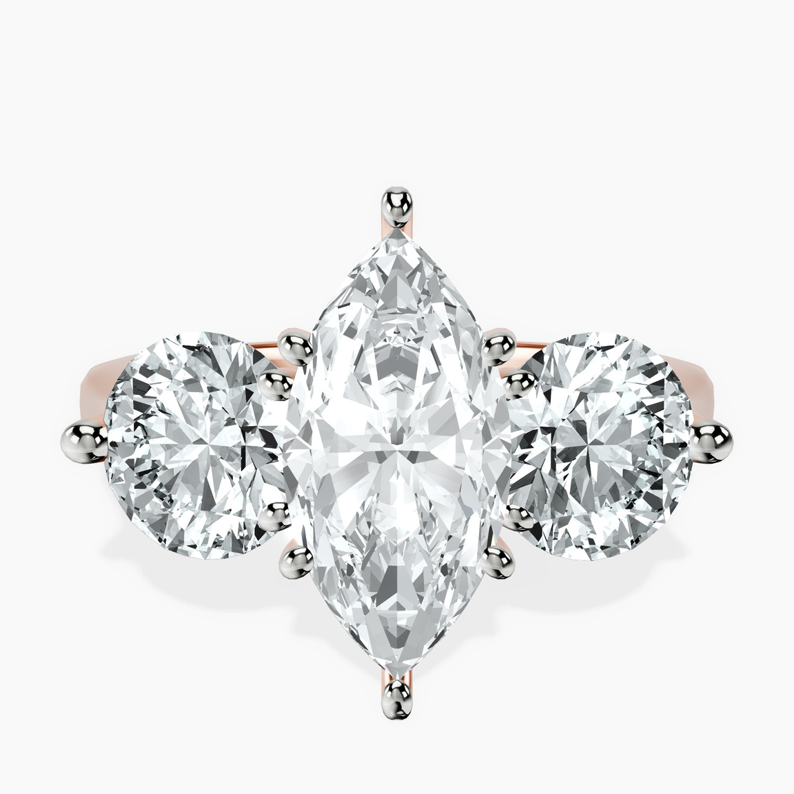 10kt Rose Gold Estella Round Three Stone Lab Diamond Ring front image