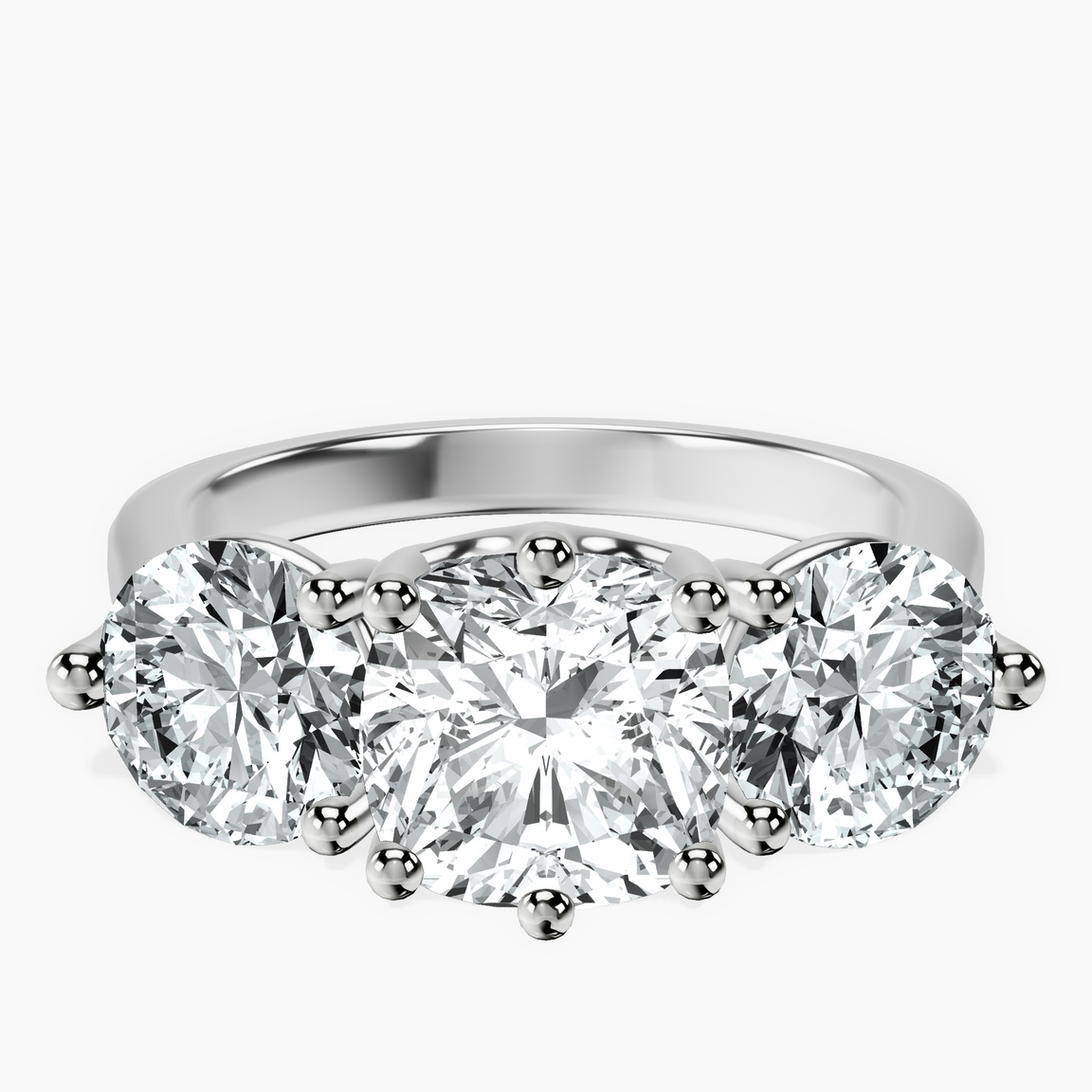 14kt White Gold Estella Round Three Stone Lab Diamond Ring front image