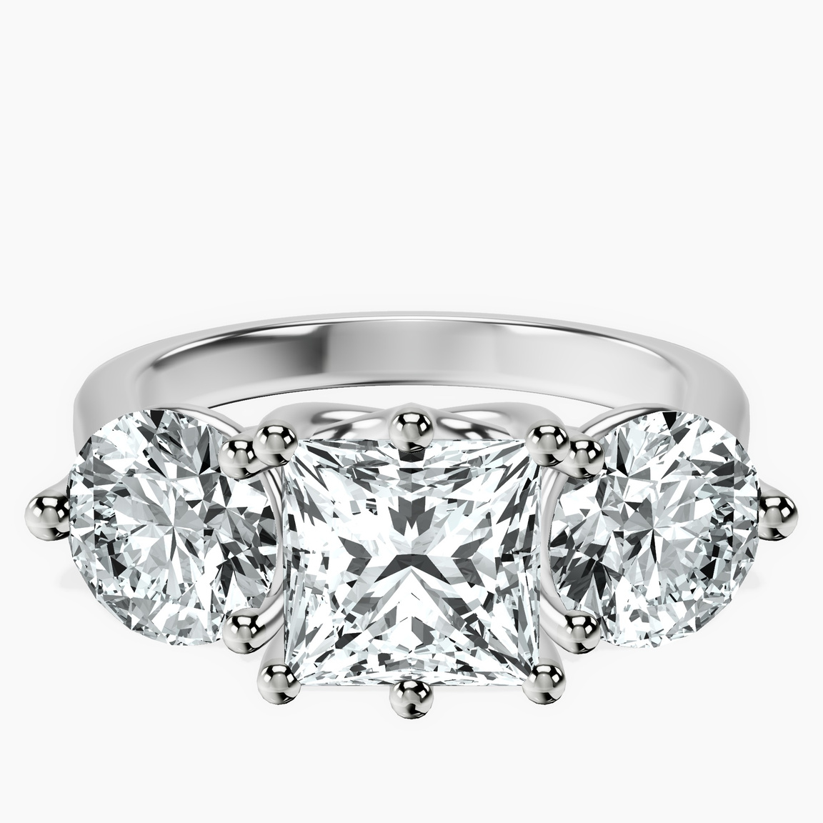 14kt White Gold Estella Round Three Stone Lab Diamond Ring front image