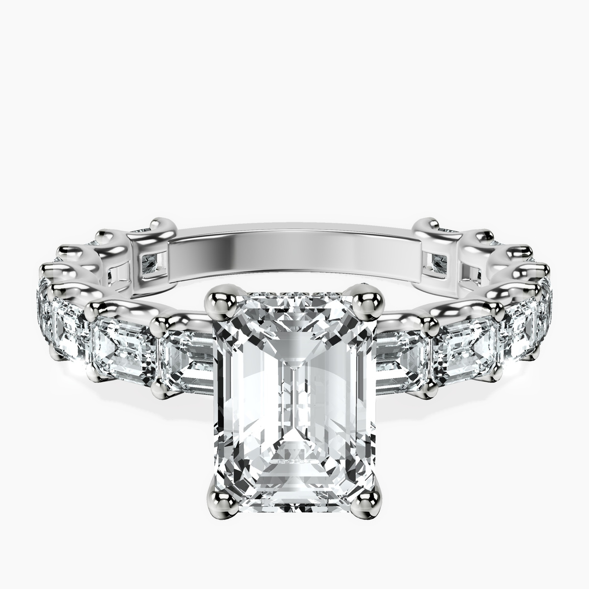 9ct White Gold Giselle Side Emerald Lab Diamond Ring front image