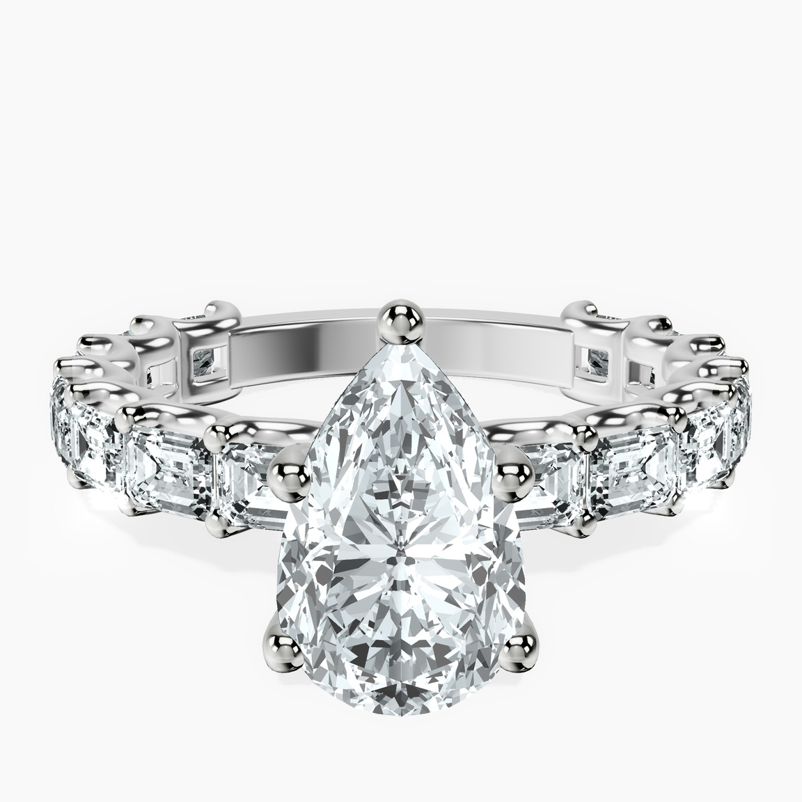 9ct White Gold Giselle Side Emerald Lab Diamond Ring front image