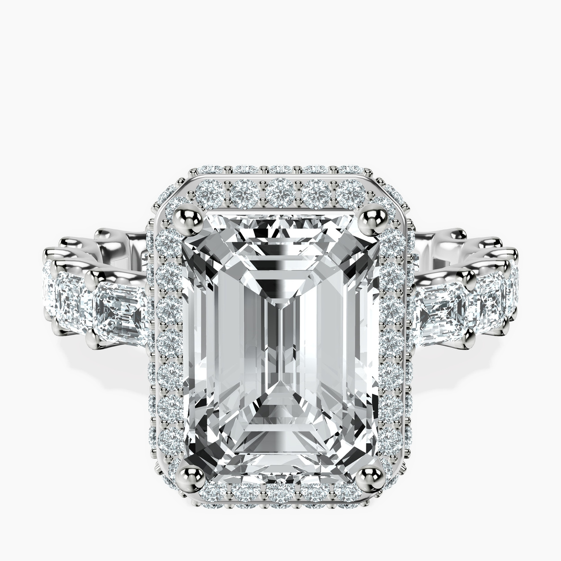 Platinum Amaryllis Side Emerald Lab Diamond Ring front image