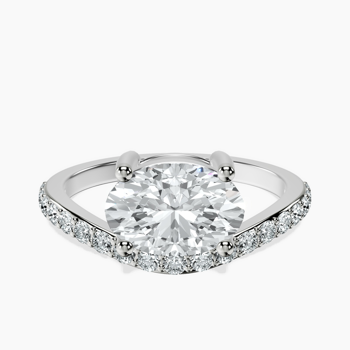 Platinum Half Pave Crest Lab Diamond Ring front image