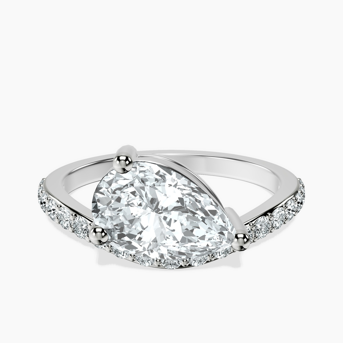 18kt White Gold Half Pave Crest Lab Diamond Ring front image