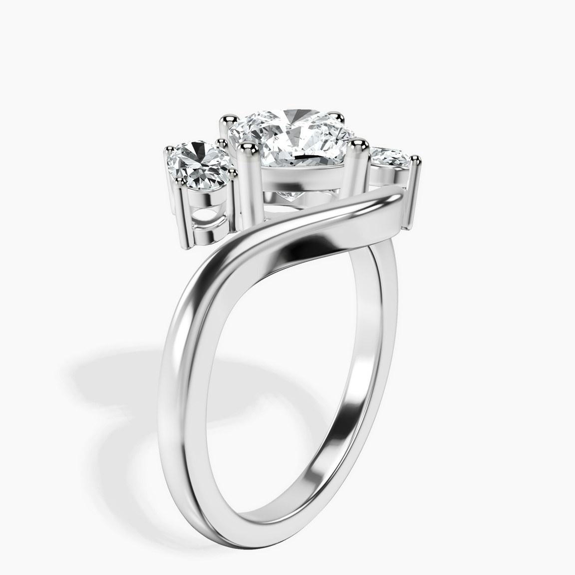 Platinum Three Stone Crest Lab Diamond Ring standing product image one