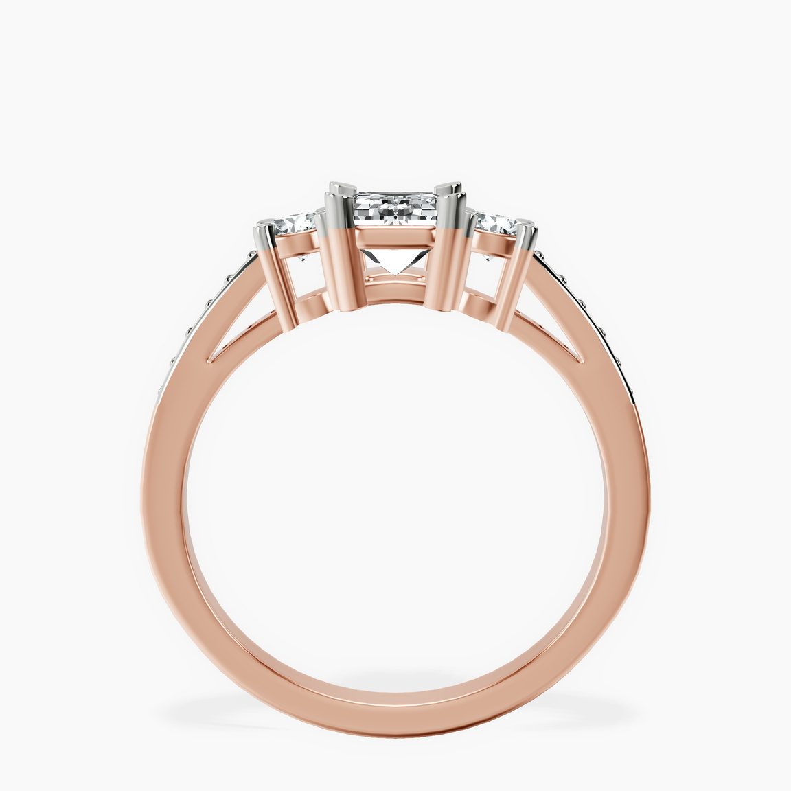 10kt Rose Gold Trilogy Three Stone Lab Diamond Ring side right image one