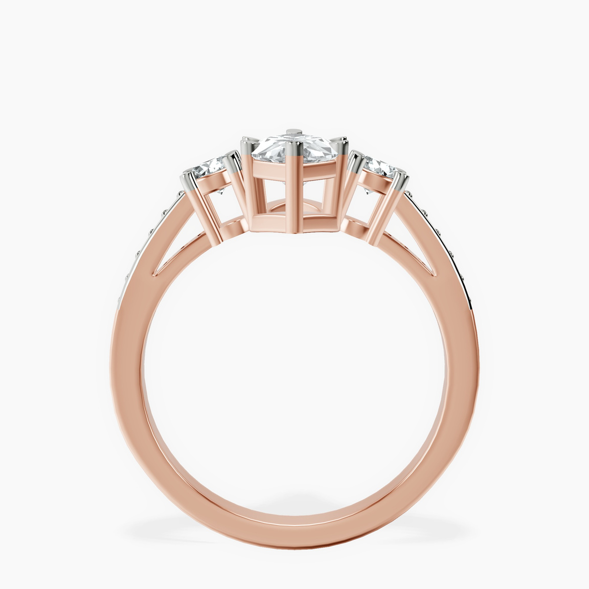 10kt Rose Gold Trilogy Three Stone Lab Diamond Ring side right image one