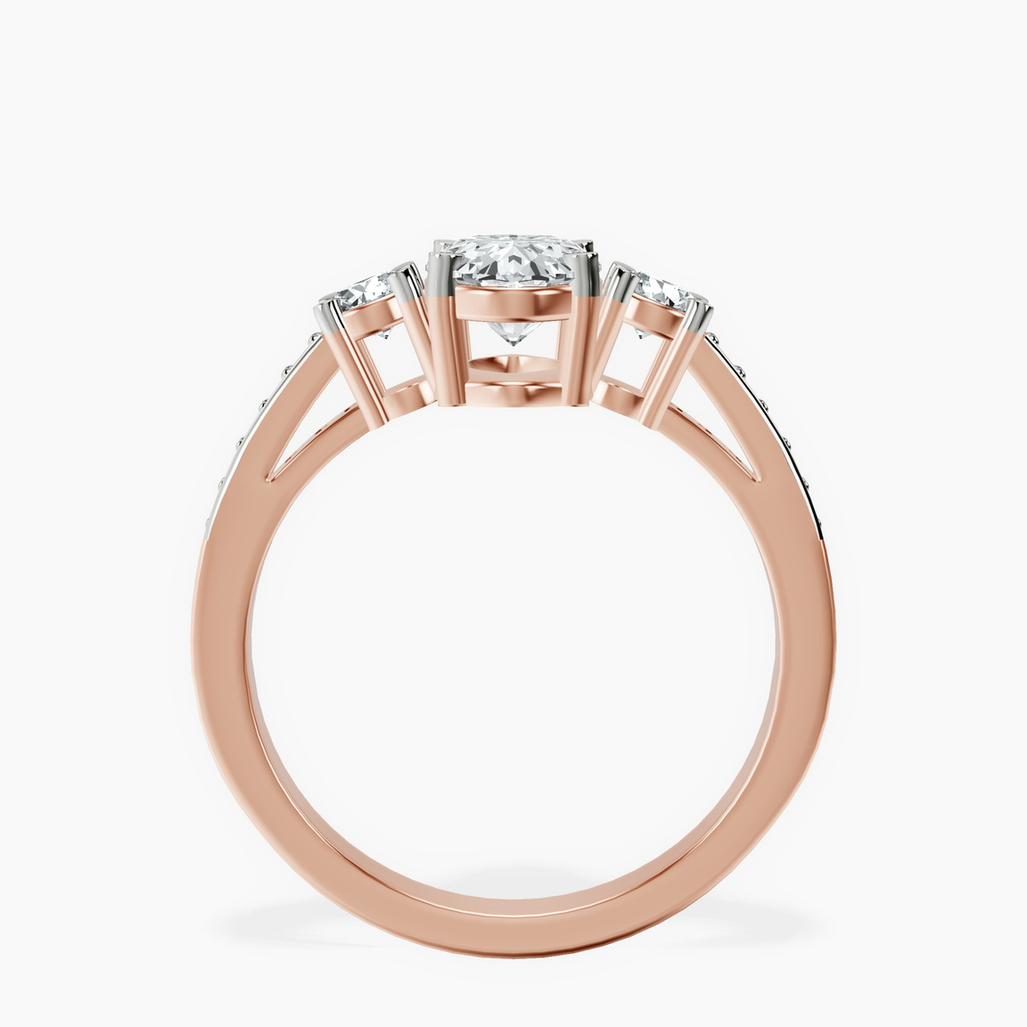 10kt Rose Gold Trilogy Three Stone Lab Diamond Ring side right image one