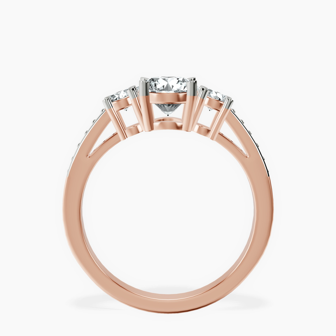 10kt Rose Gold Trilogy Three Stone Lab Diamond Ring side right image one