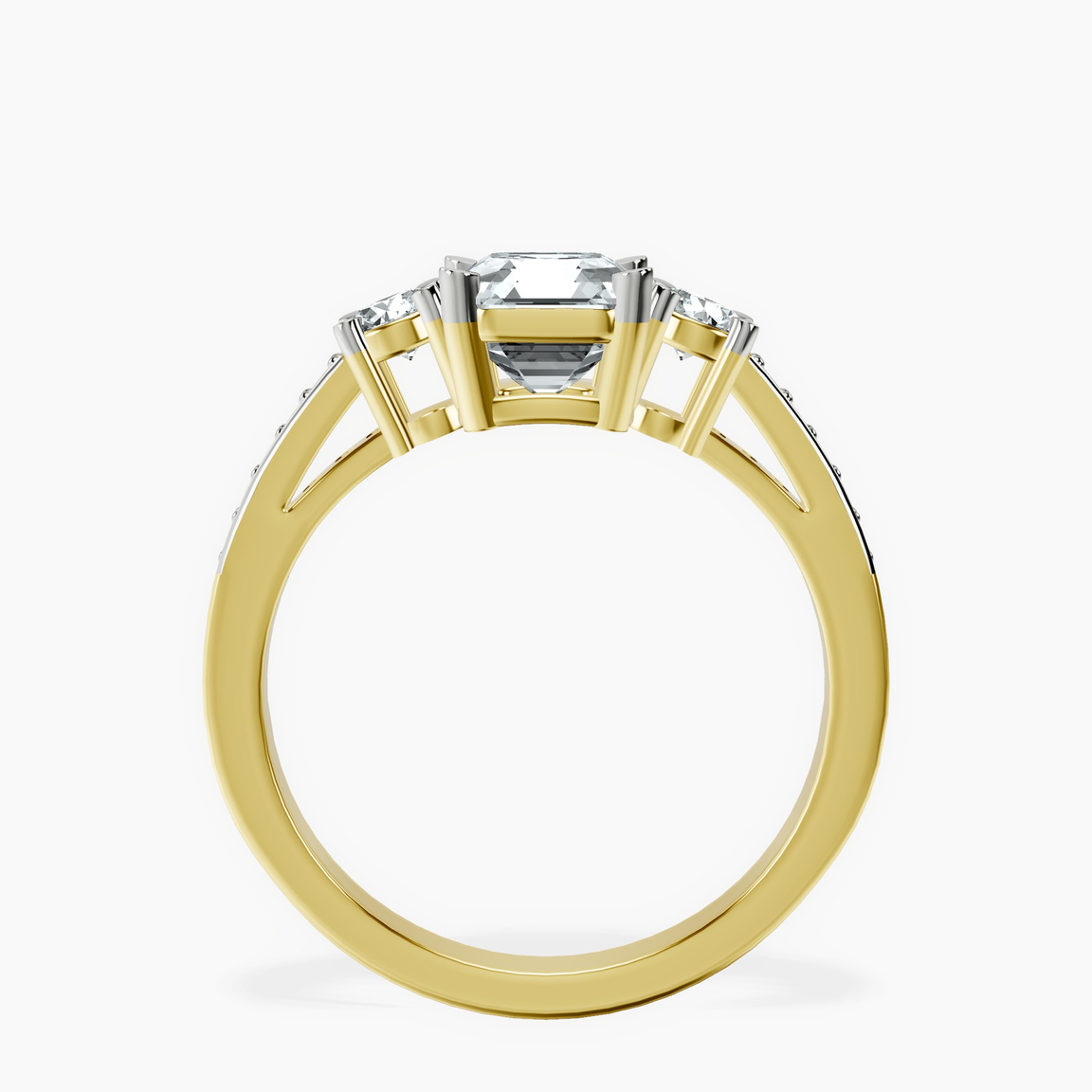 18kt Yellow Gold Trilogy Three Stone Lab Diamond Ring side right image one