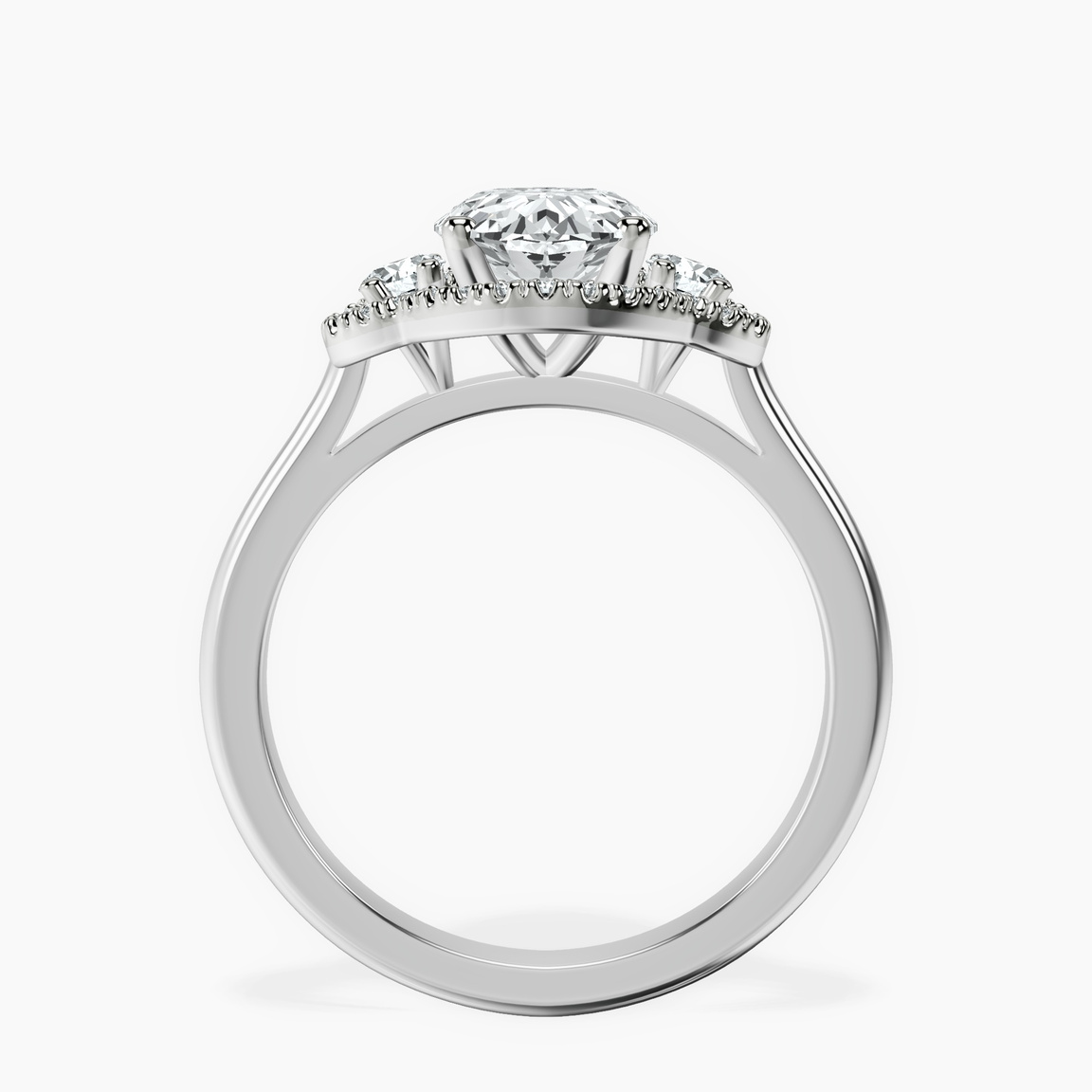 10kt White Gold Swirl Three Stone Halo Lab Diamond Ring side right image one