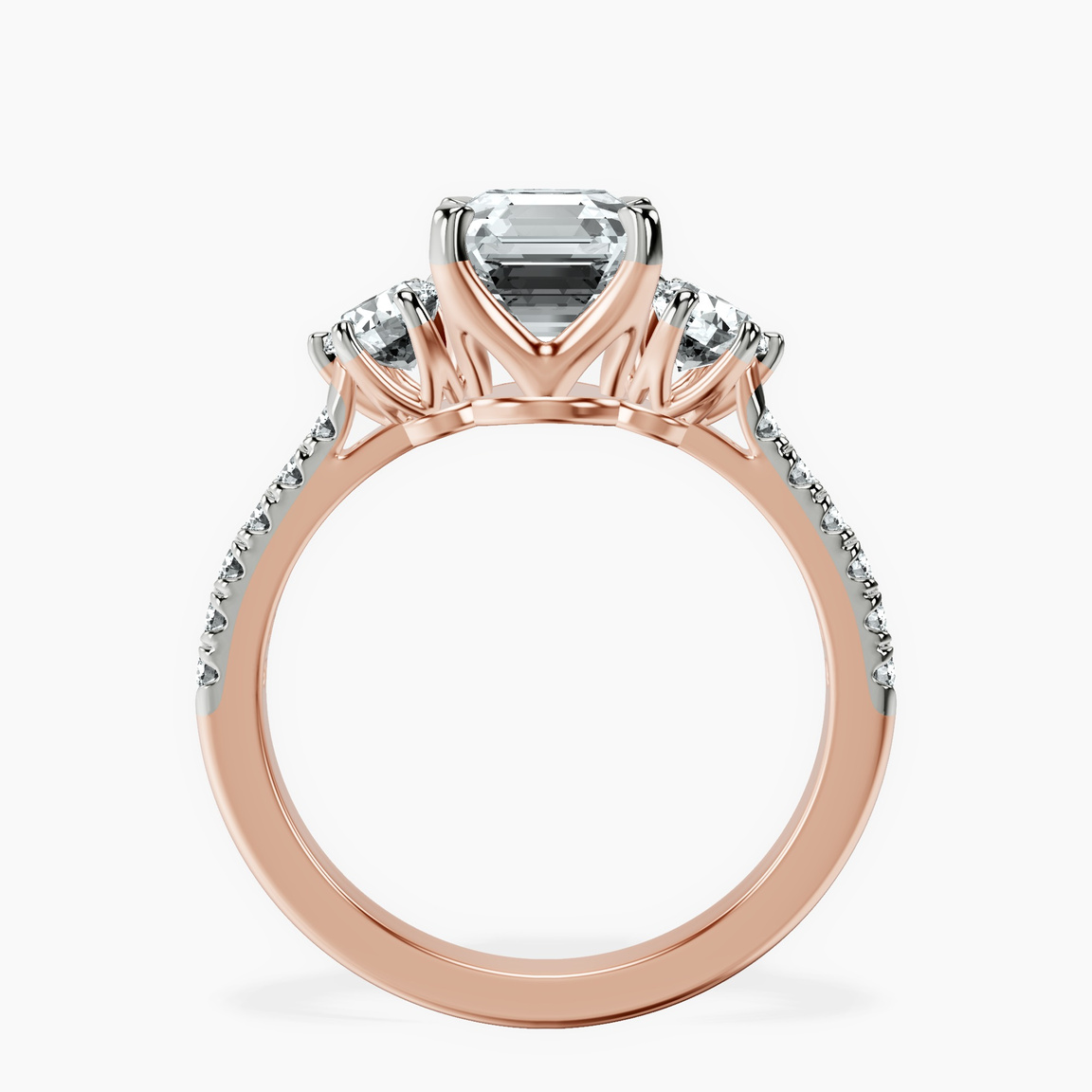 10kt Rose Gold Tiara Three stone Lab Diamond Ring side right image one