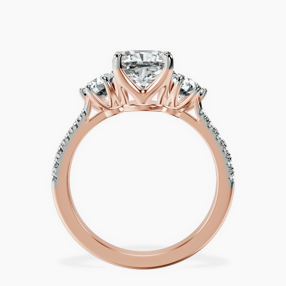 14kt Rose Gold Tiara Three stone Lab Diamond Ring side right image one