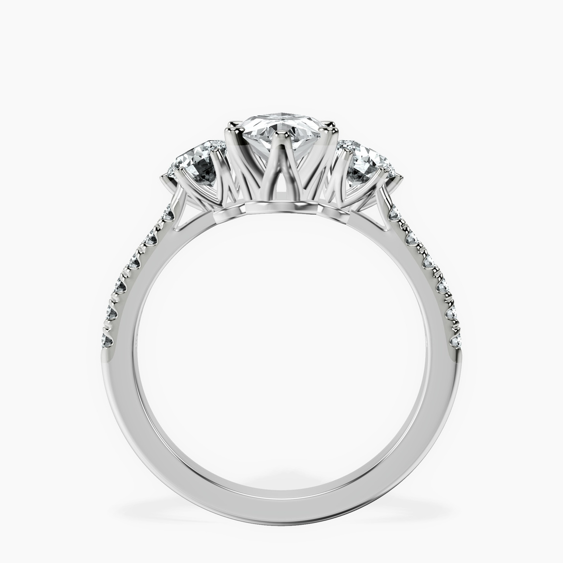 10kt White Gold Tiara Three stone Lab Diamond Ring side right image one