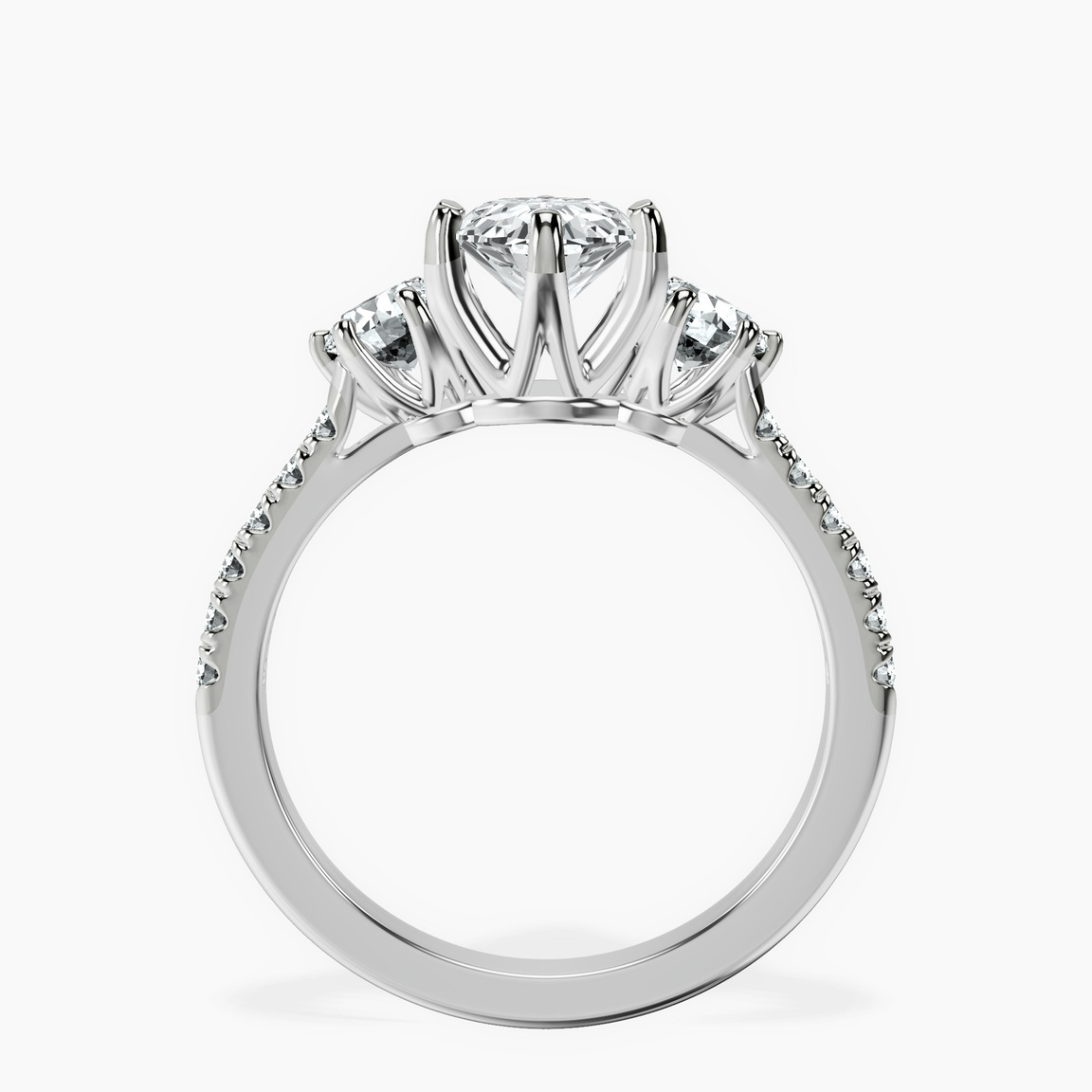 14kt White Gold Tiara Three stone Lab Diamond Ring side right image one