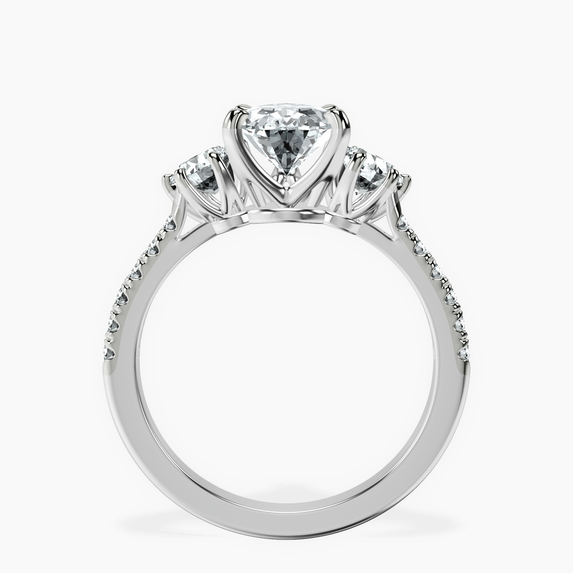 10kt White Gold Tiara Three stone Lab Diamond Ring side right image one