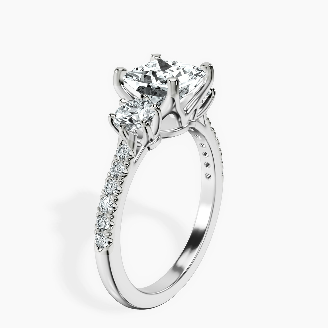 14kt White Gold Tiara Three stone Lab Diamond Ring standing product image one
