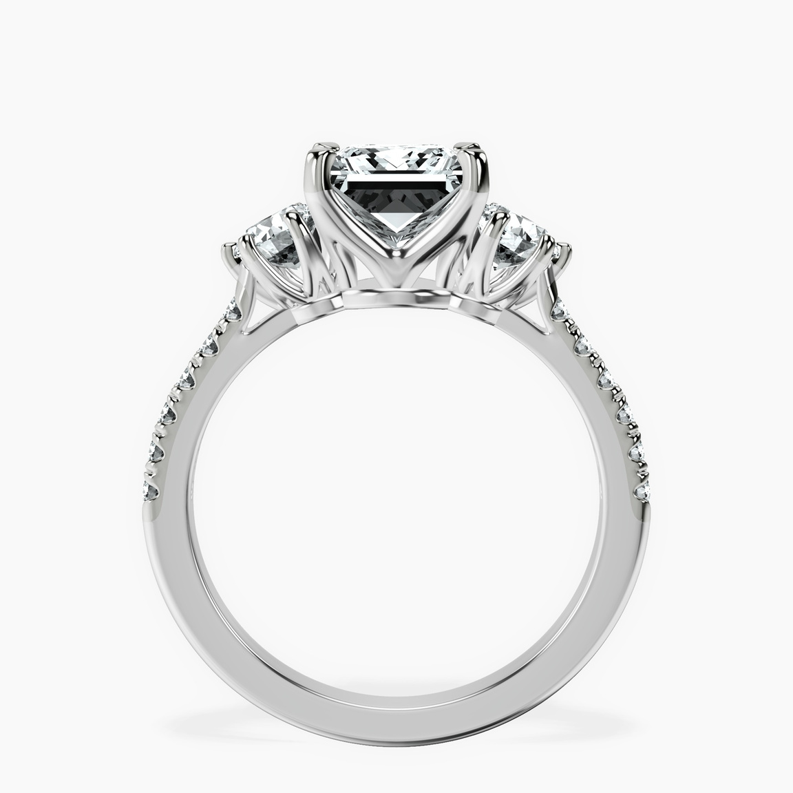 14kt White Gold Tiara Three stone Lab Diamond Ring side right image one