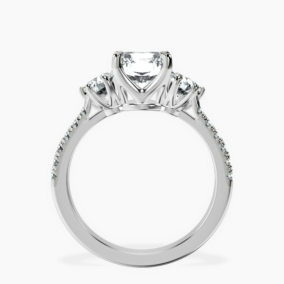 18kt White Gold Tiara Three stone Lab Diamond Ring side right image one