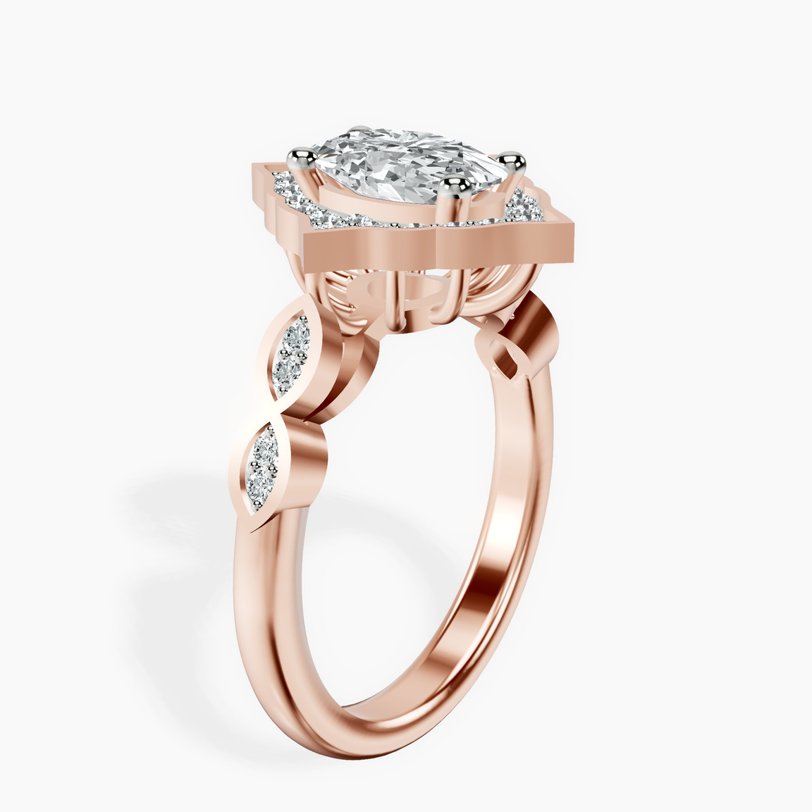 18ct Rose Gold Melody Vintage Halo Lab Diamond Ring standing product image one