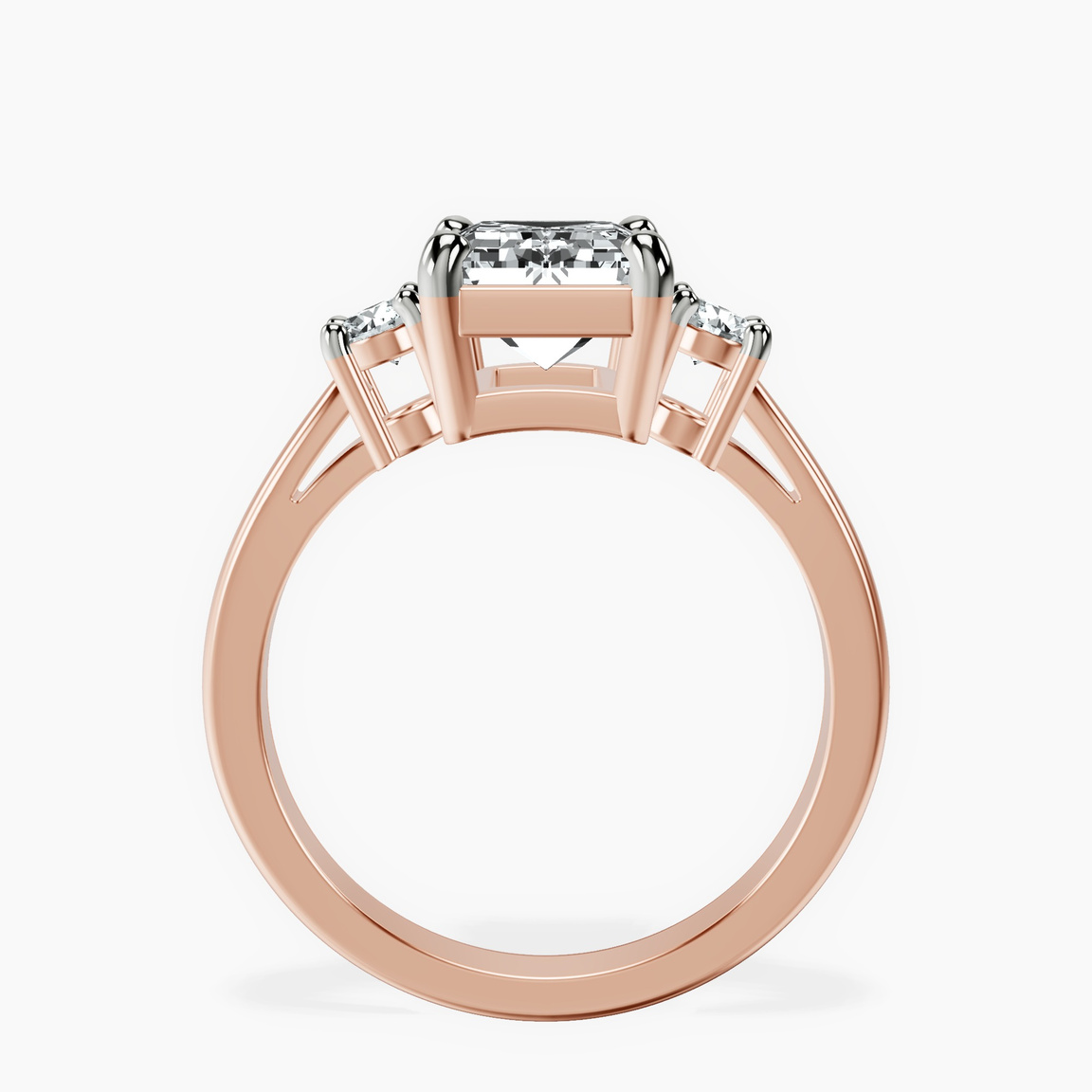 18kt Rose Gold Intricacy Three stone Lab Diamond Ring side right image one