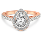 1.35 ct. pear Rising Sun Halo Ring in 18kt rose gold front image