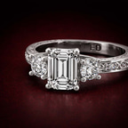 10kt White Gold Valencia Three Stone Vintage Lab Diamond Ring color product image one